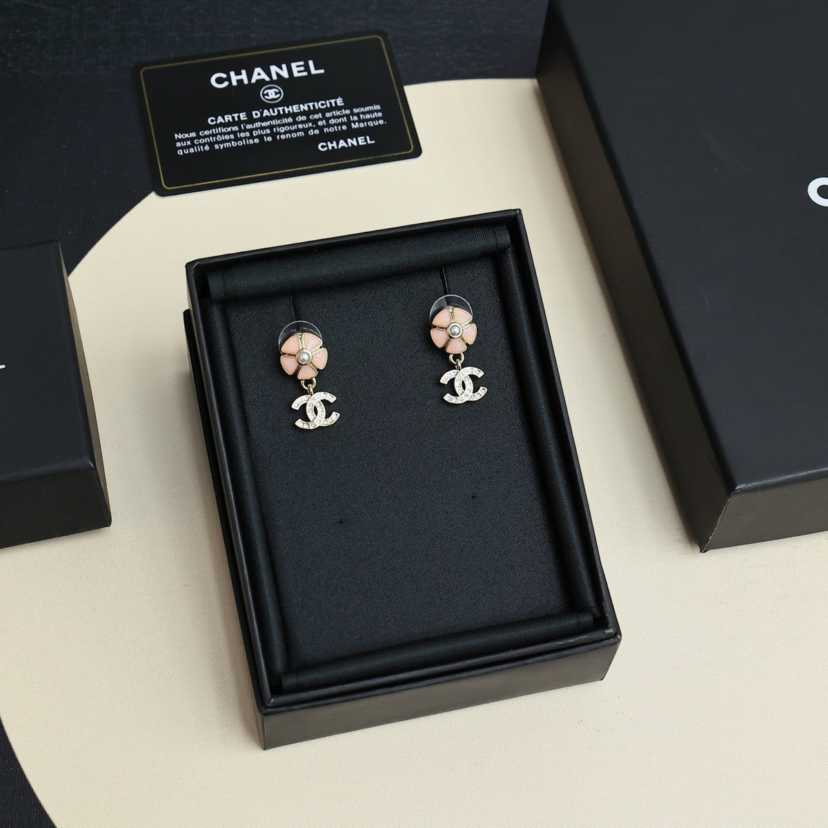 CHANEL Pearl Crystal Enamel Earrings