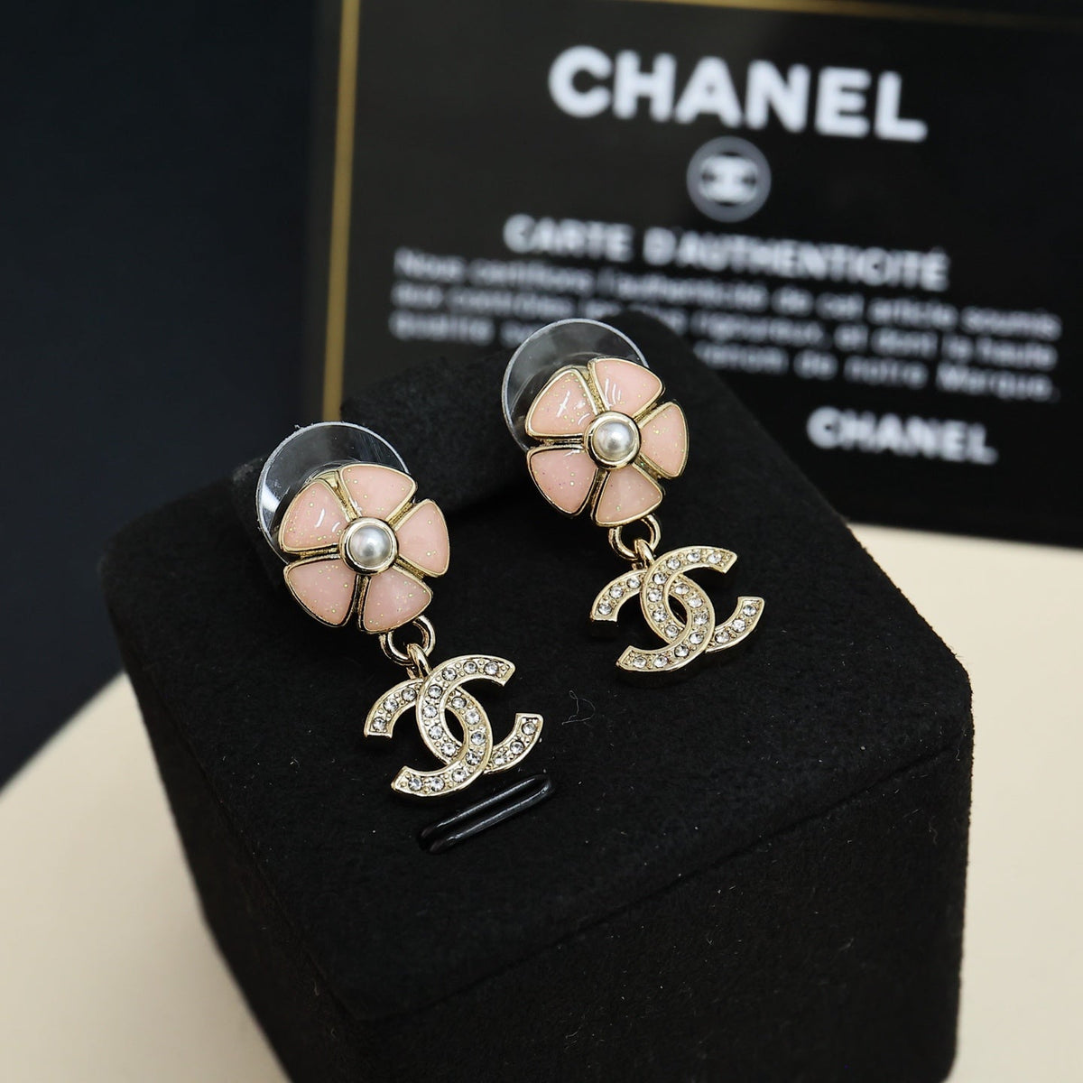 CHANEL Pearl Crystal Enamel Earrings