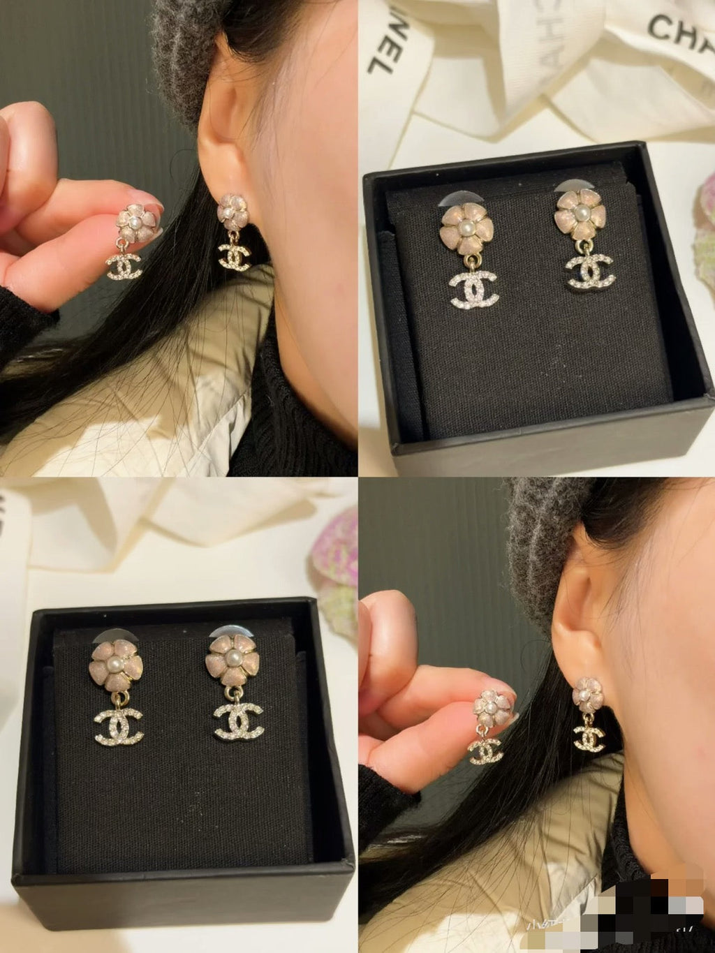 CHANEL Pearl Crystal Enamel Earrings