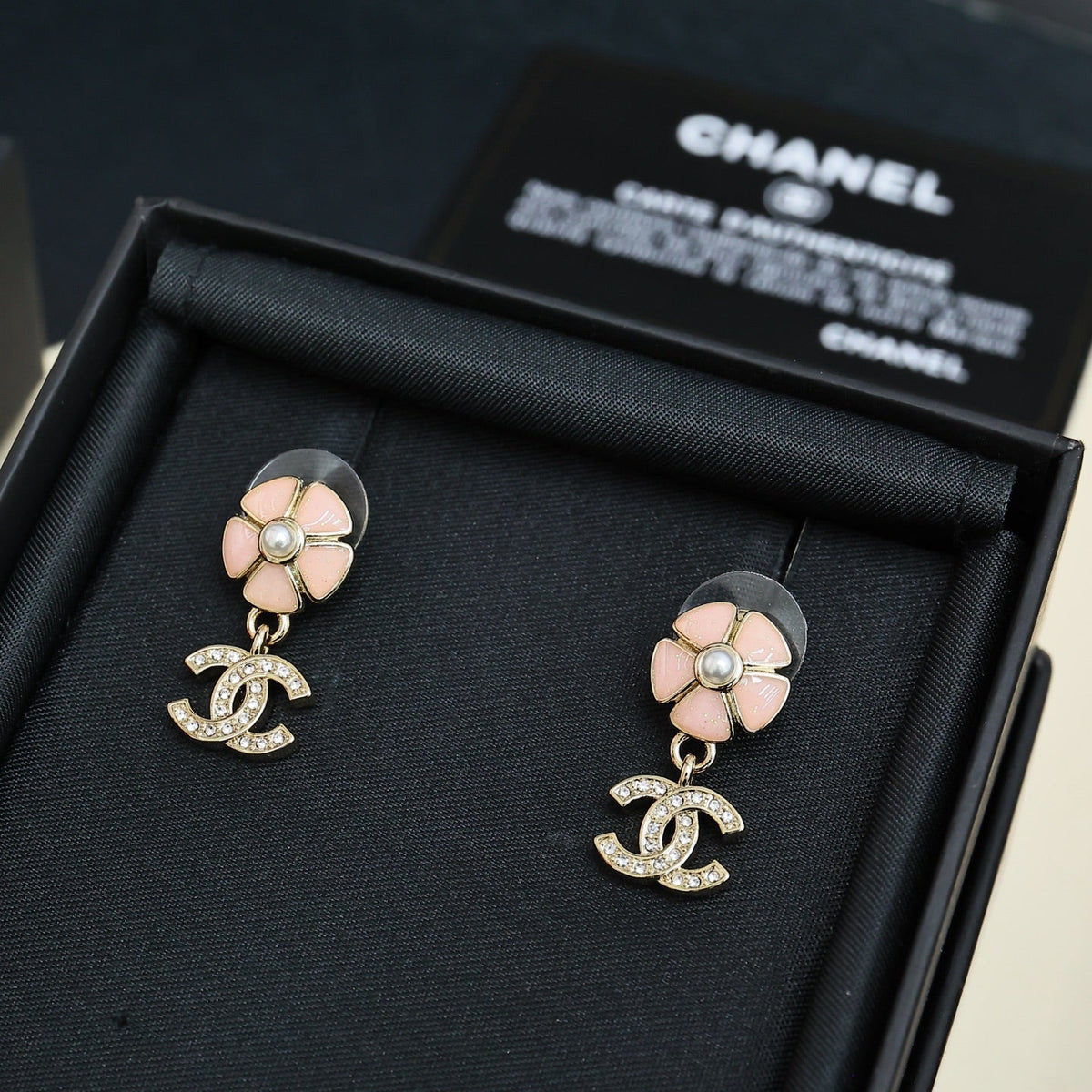 CHANEL Pearl Crystal Enamel Earrings