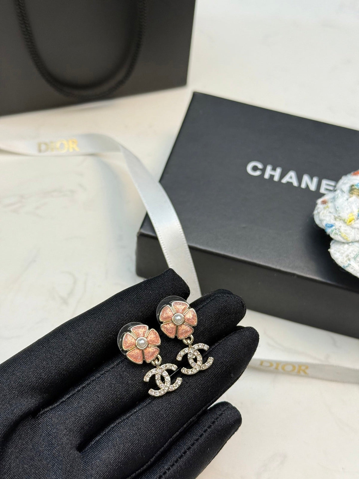 CHANEL Pearl Pink Earrings