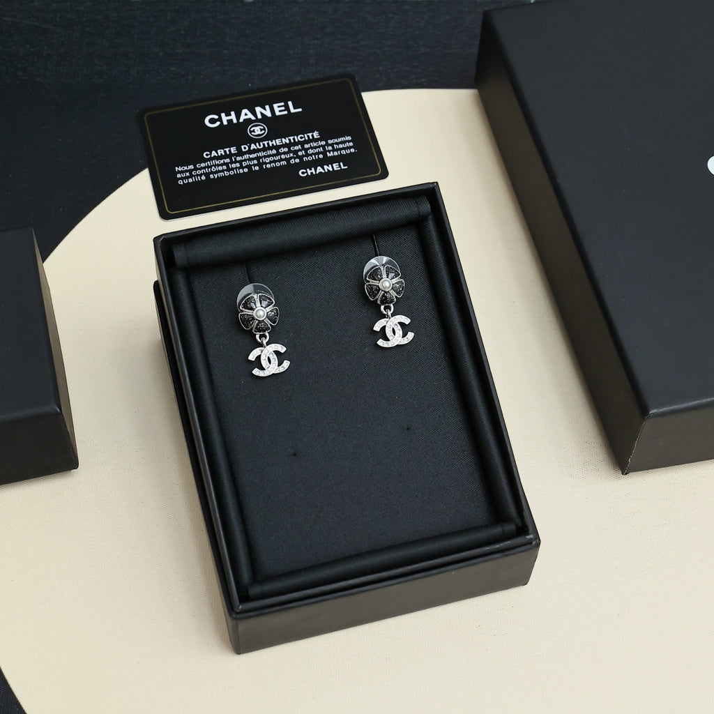CHANEL Pearl Crystal Enamel Earrings