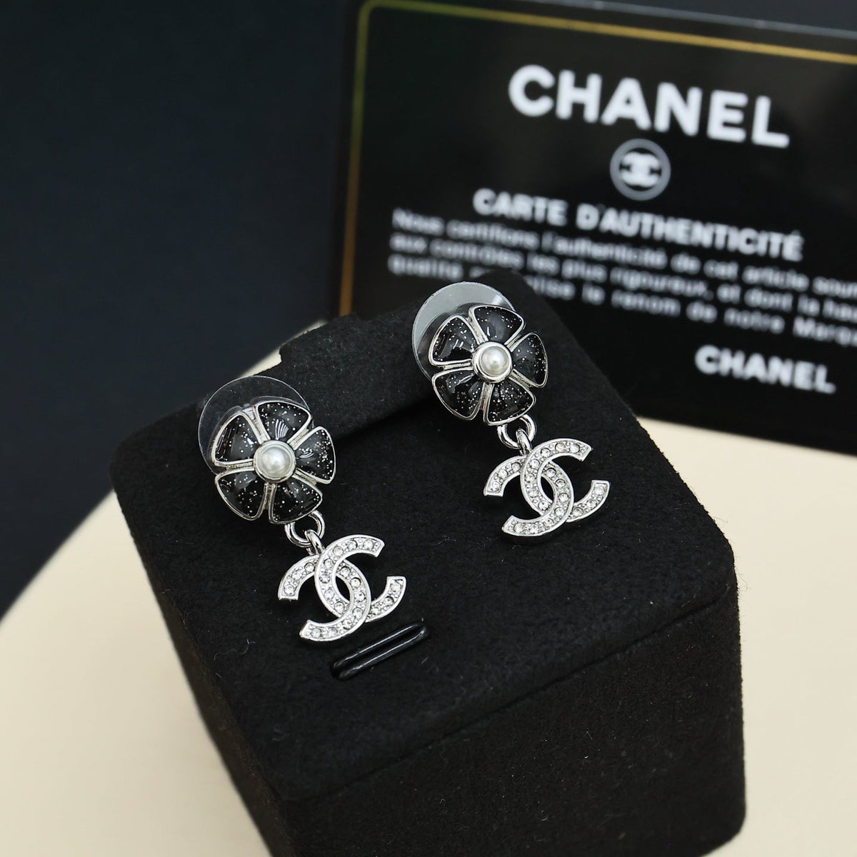 CHANEL Pearl Crystal Enamel Earrings