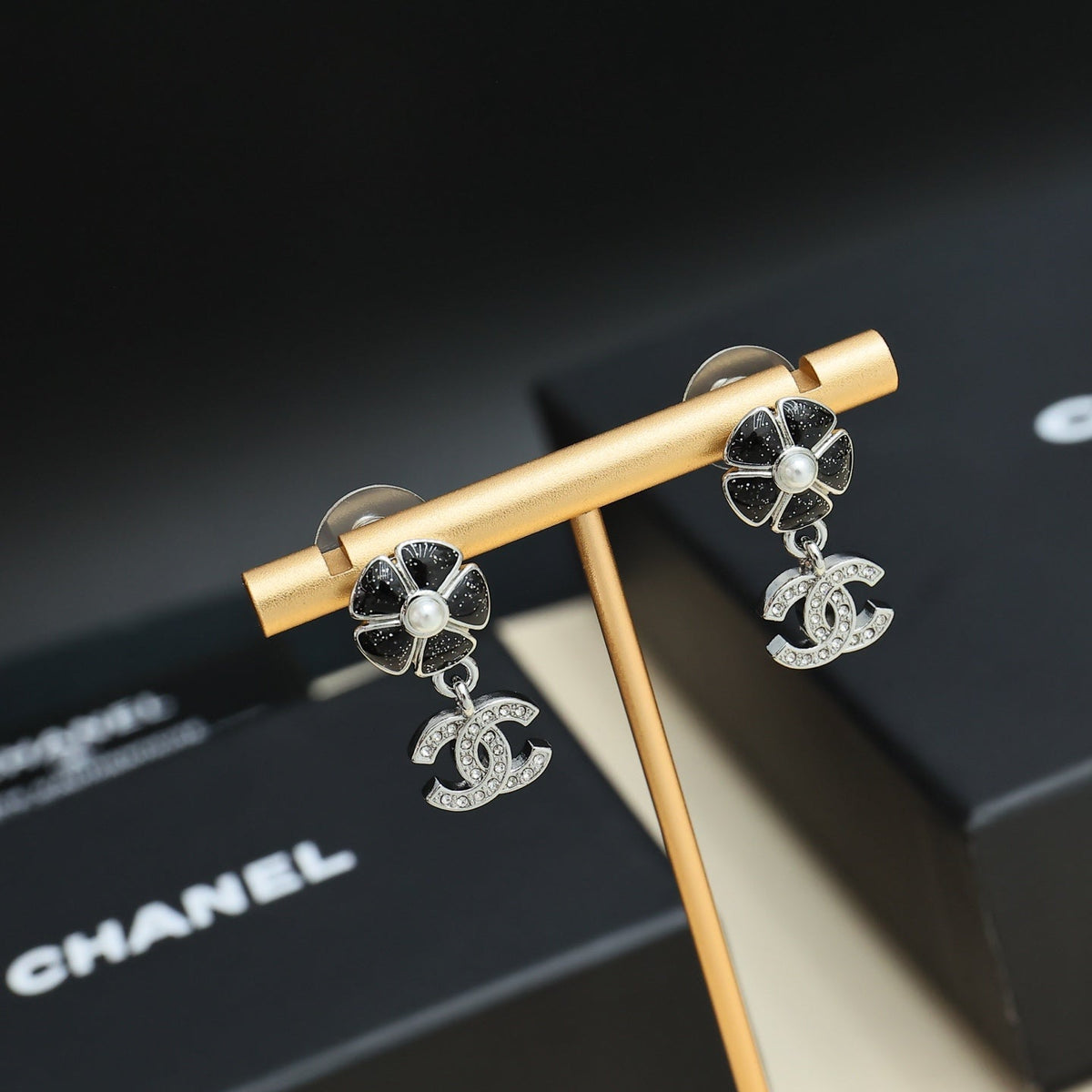 CHANEL Pearl Crystal Enamel Earrings