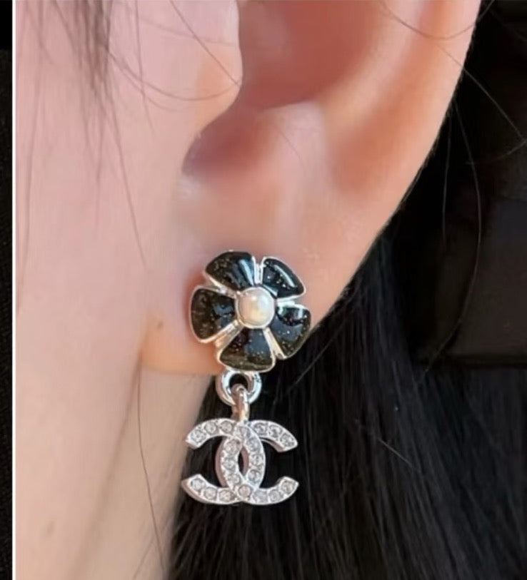 CHANEL Pearl Crystal Enamel Earrings