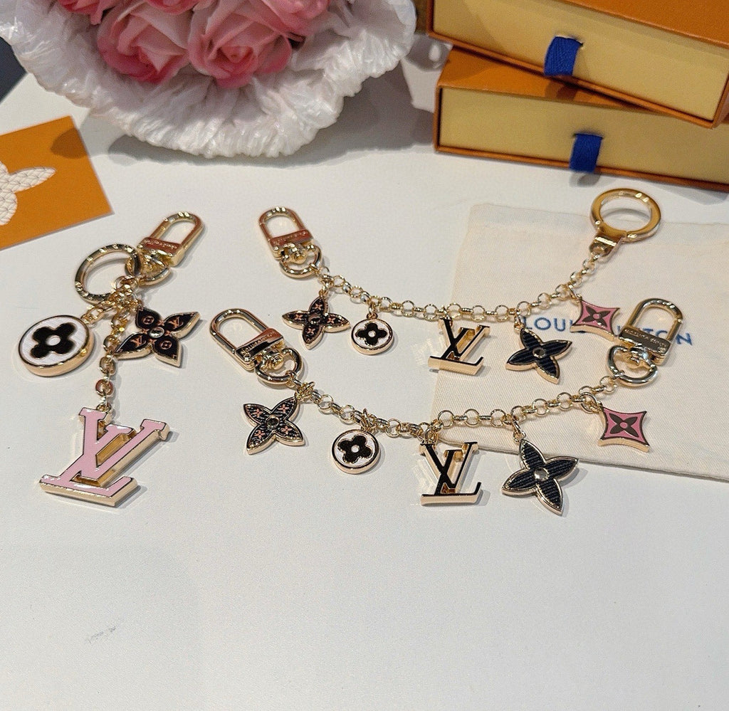 LOUIS VUITTON Canvas Flower Bag Charm Keychain