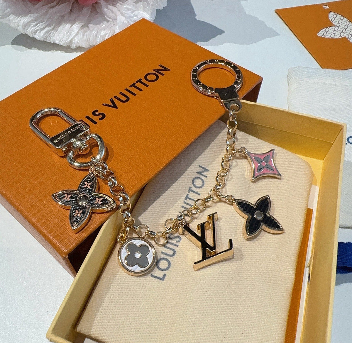 LOUIS VUITTON Canvas Flower Bag Charm Keychain