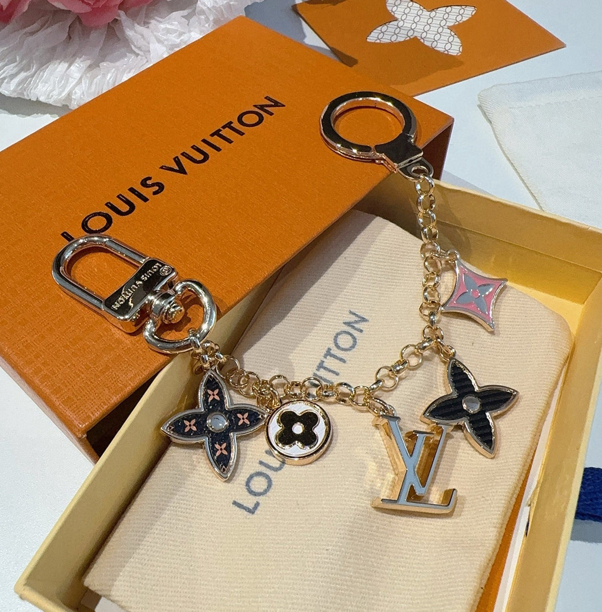 LOUIS VUITTON Canvas Flower Bag Charm Keychain
