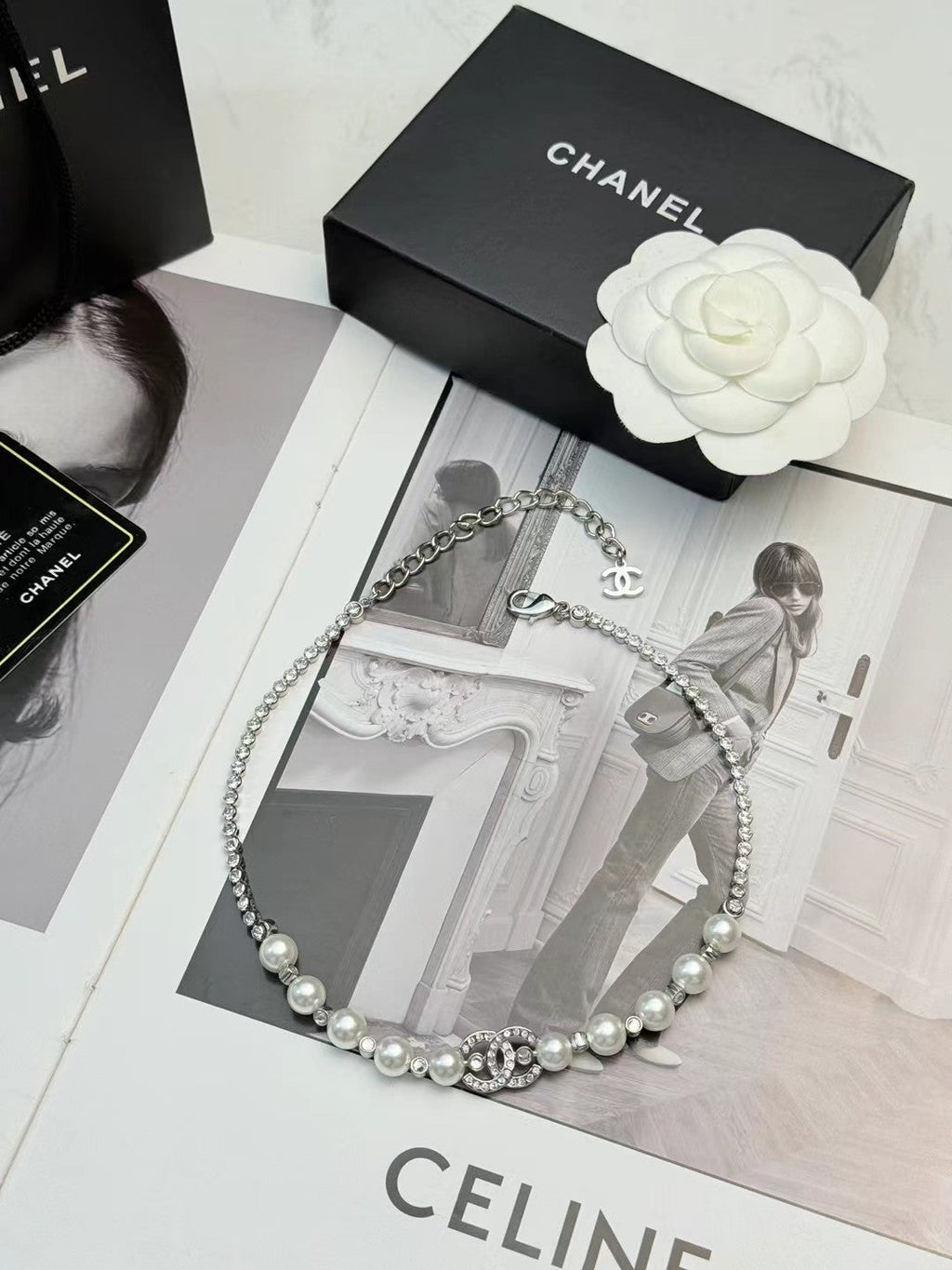 CHANEL Pearl Crystal Double-C Necklace