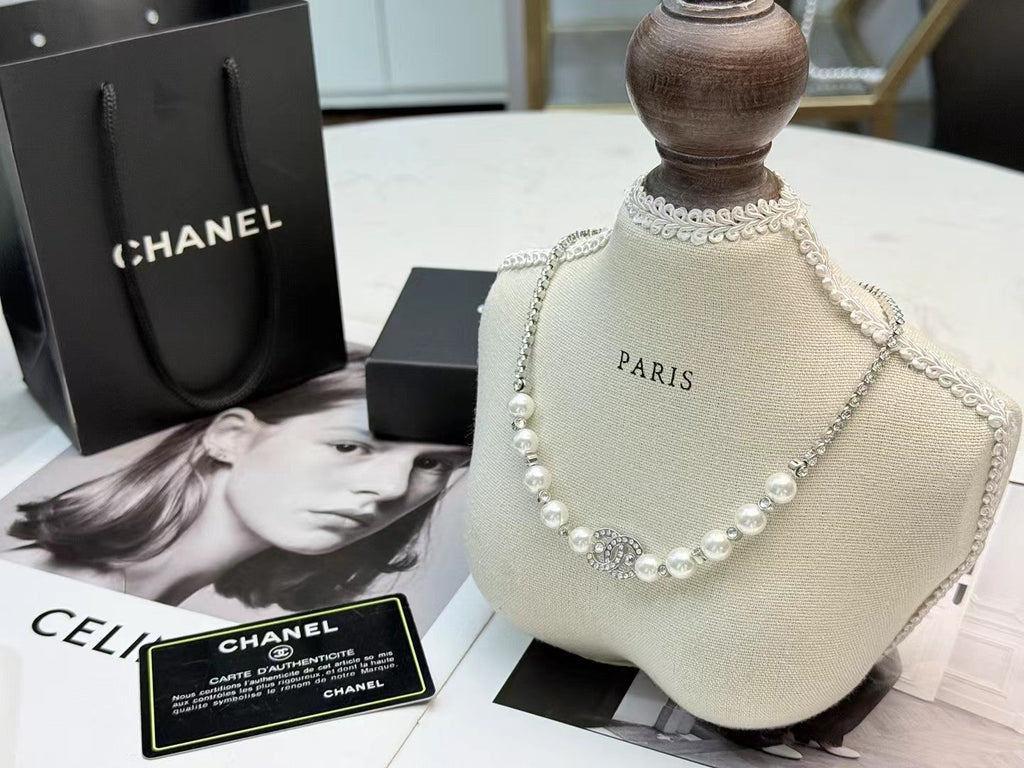 CHANEL Pearl Crystal Double-C Necklace