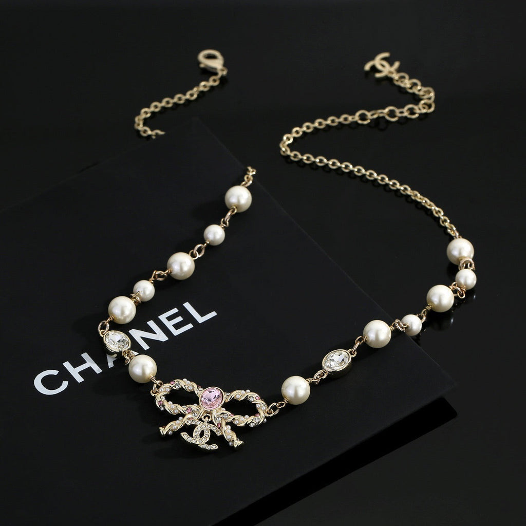 CHANEL Pearl Bow Long Necklace