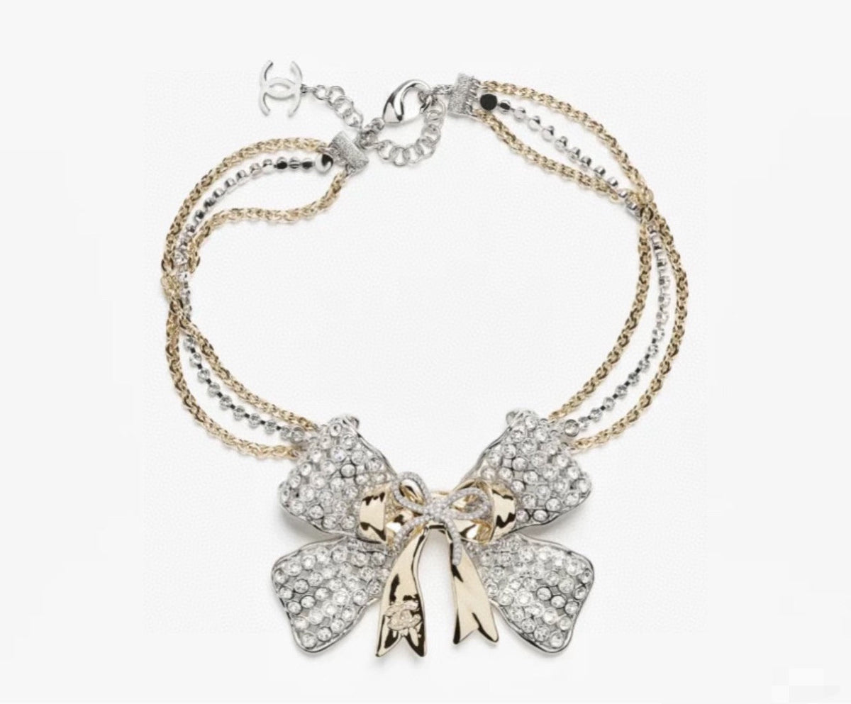 CHANEL Crystal Bow Necklace