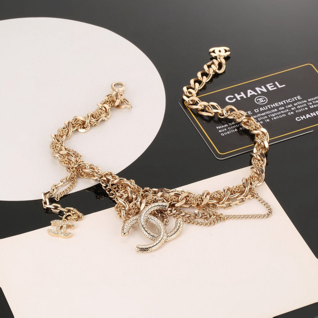 CHANEL Crystal Double-C Layered Necklace