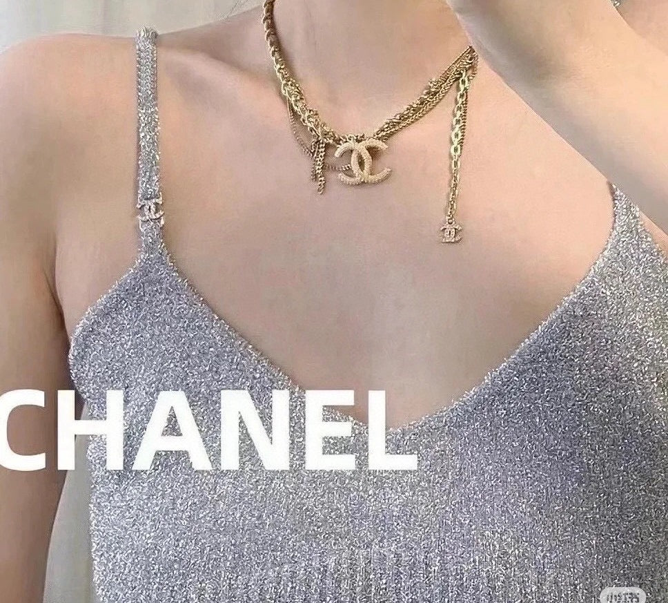 CHANEL Crystal Double-C Layered Necklace