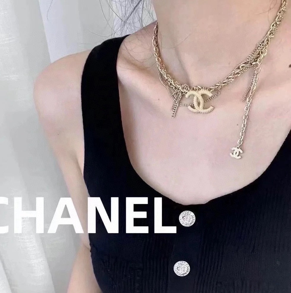 CHANEL Crystal Double-C Layered Necklace