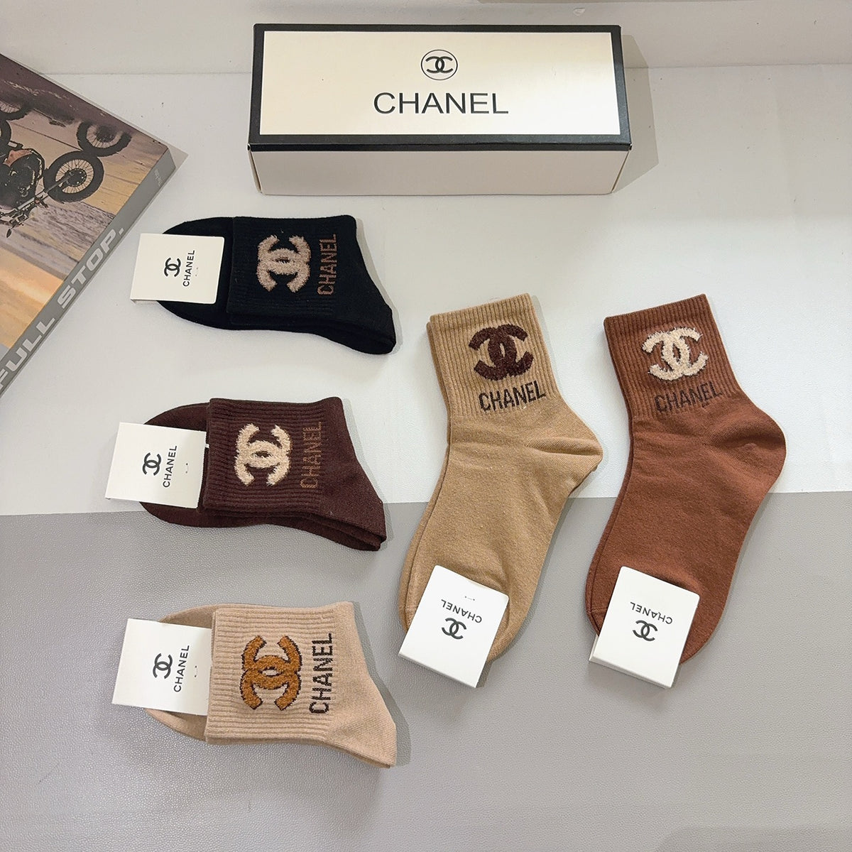 Chanel Comfort Crew Socks – 5-Pair Set #003