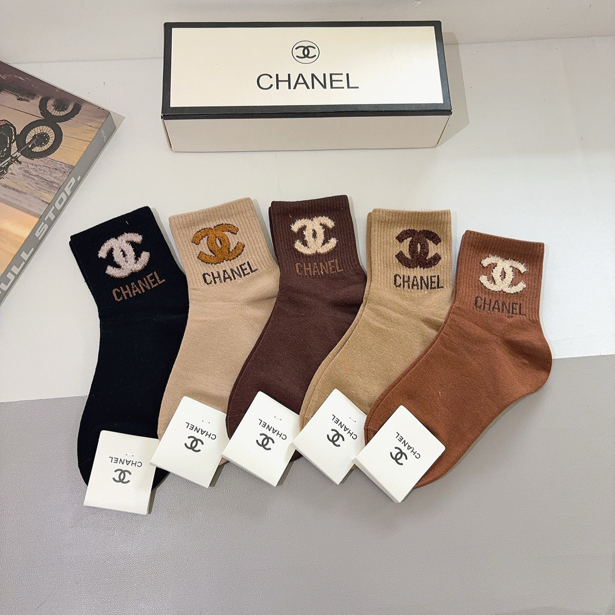 Chanel Comfort Crew Socks – 5-Pair Set #003