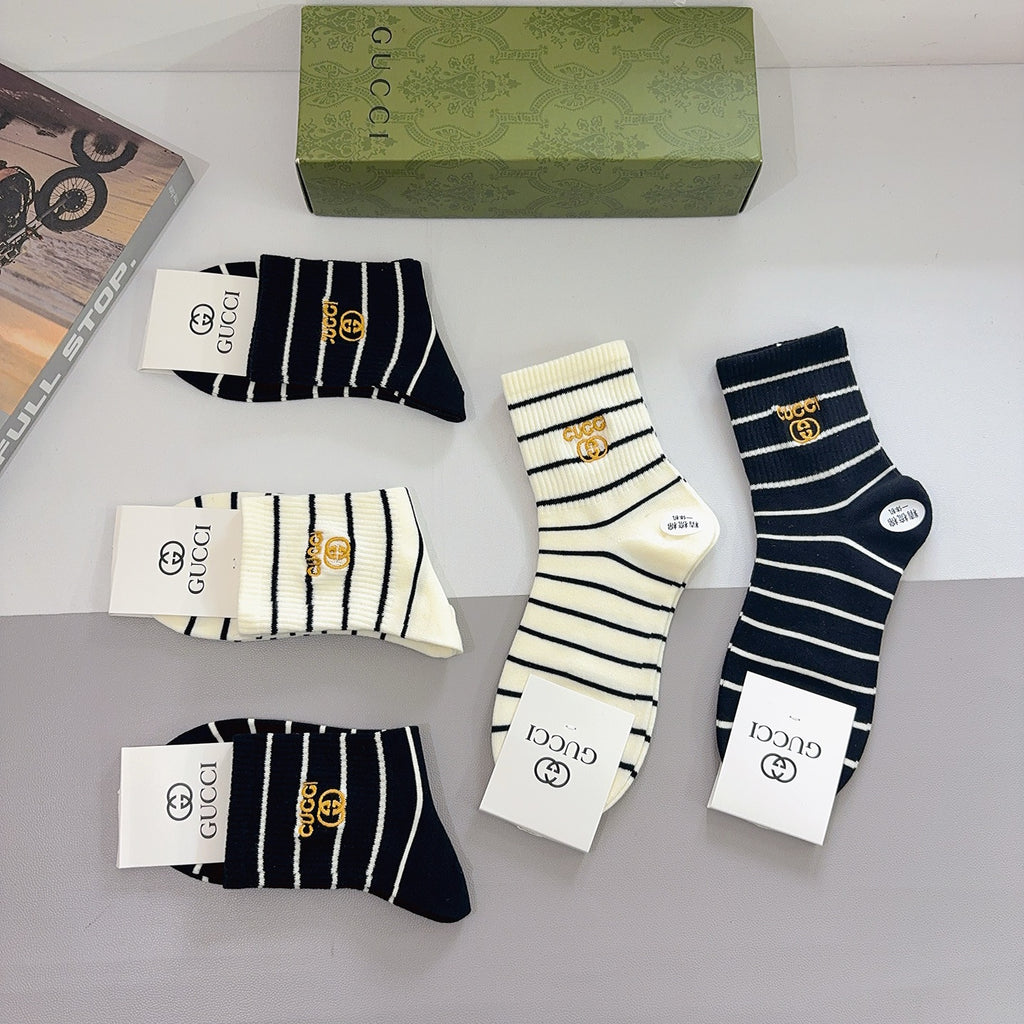 Gucci Cotton Crew Socks – 5-Pair Set #011