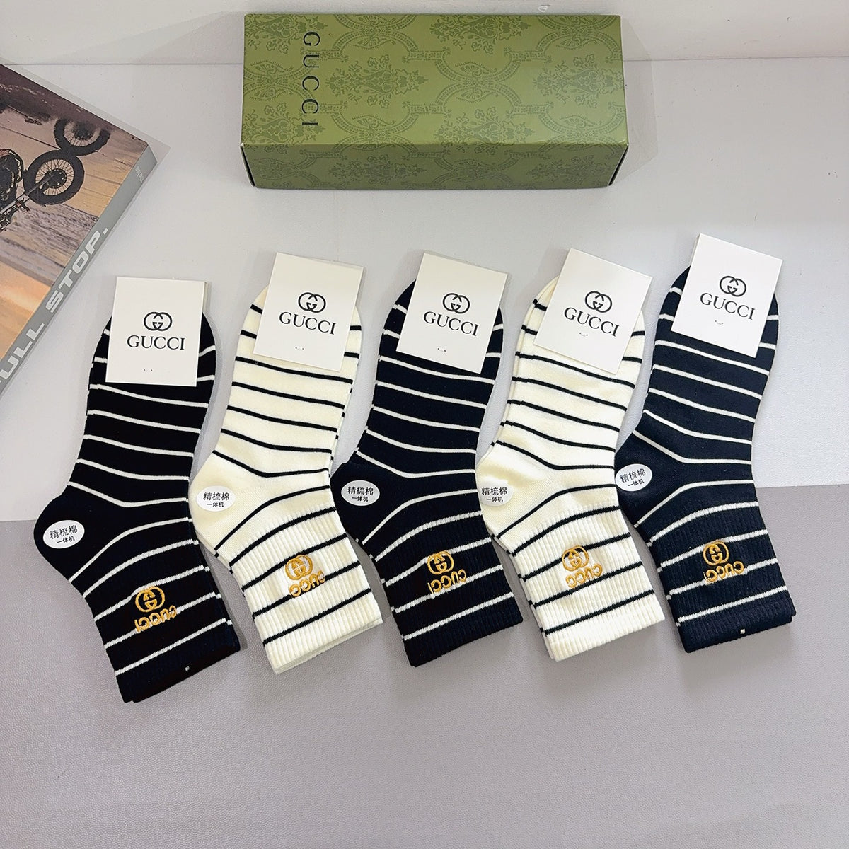 Gucci Cotton Crew Socks – 5-Pair Set #011