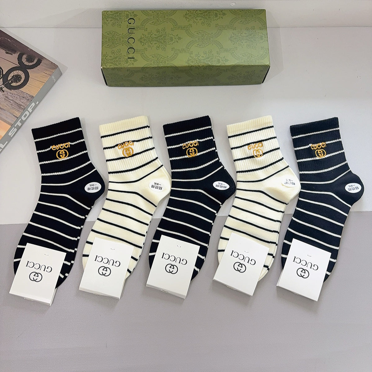 Gucci Cotton Crew Socks – 5-Pair Set #011