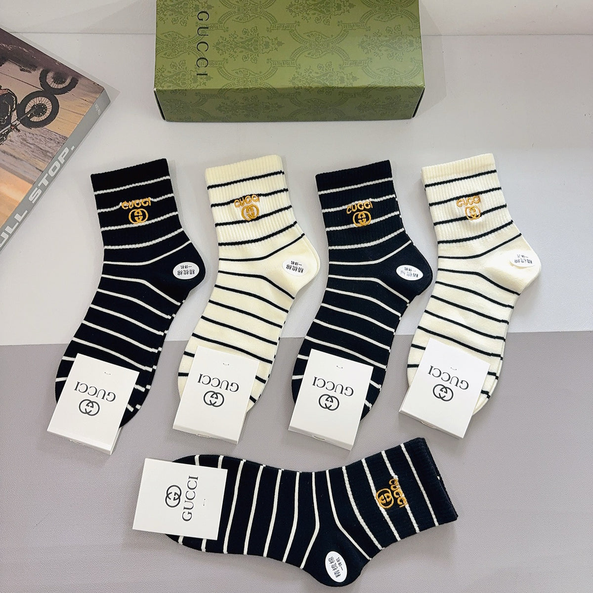 Gucci Cotton Crew Socks – 5-Pair Set #011