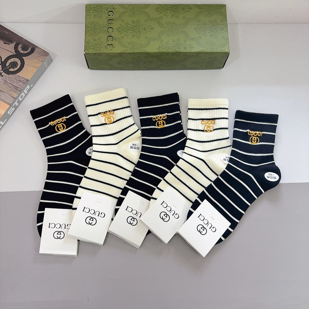 Gucci Cotton Crew Socks – 5-Pair Set #011