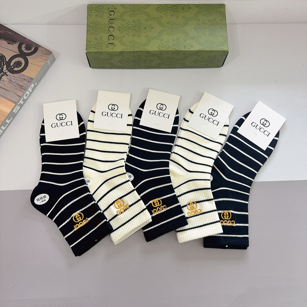 Gucci Cotton Crew Socks – 5-Pair Set #011