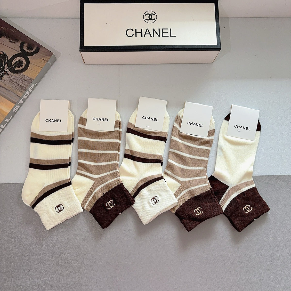 Chanel Cotton No-Show Socks – 5-Pair Set #003