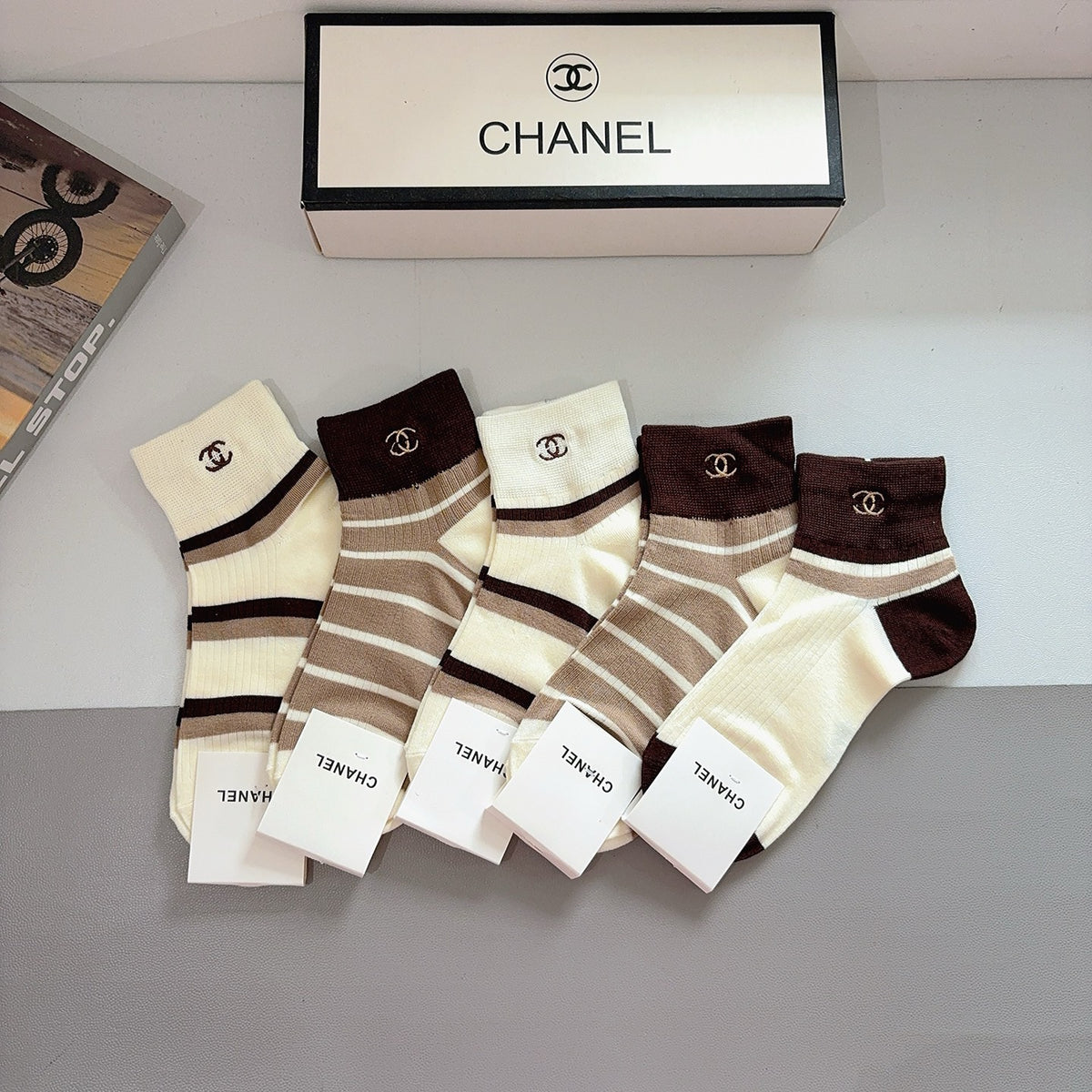 Chanel Cotton No-Show Socks – 5-Pair Set #003