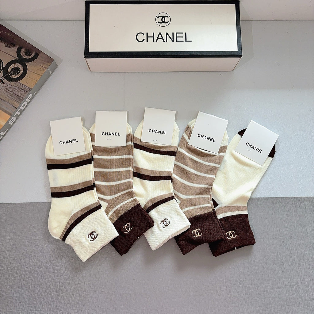 Chanel Cotton No-Show Socks – 5-Pair Set #003