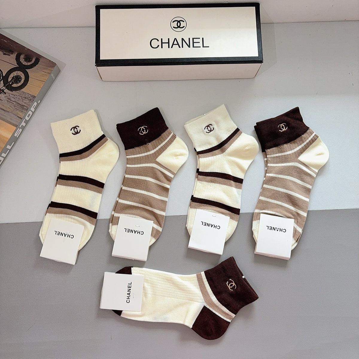 Chanel Cotton No-Show Socks – 5-Pair Set #003
