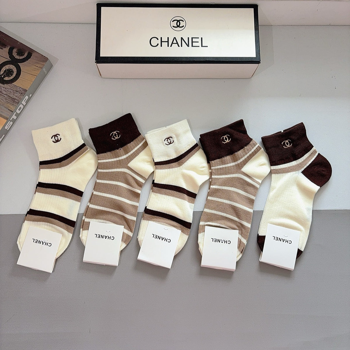 Chanel Cotton No-Show Socks – 5-Pair Set #003