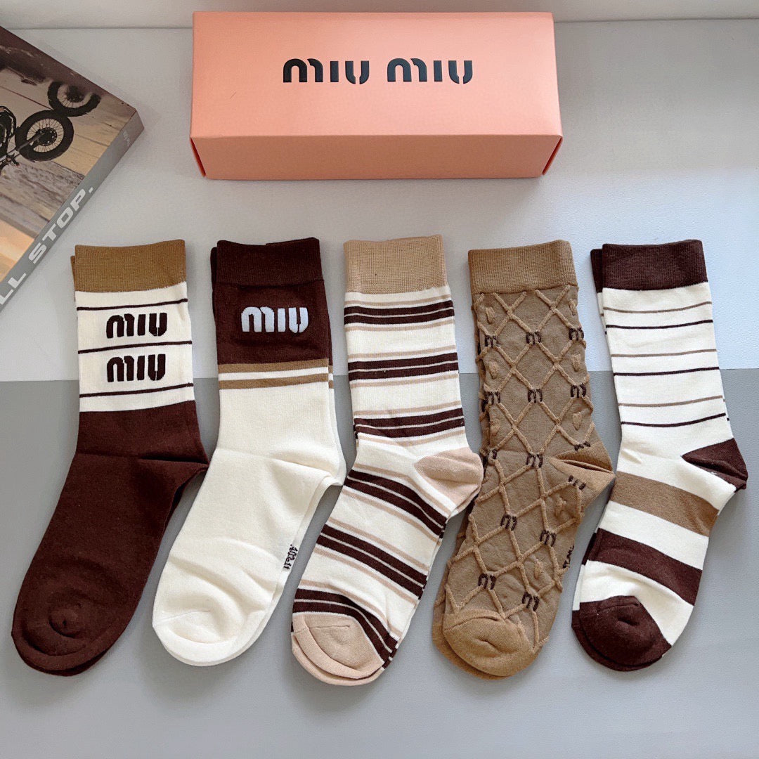 Miu Miu Bamboo Cotton Knee-High Socks – 5-Pair Set #001