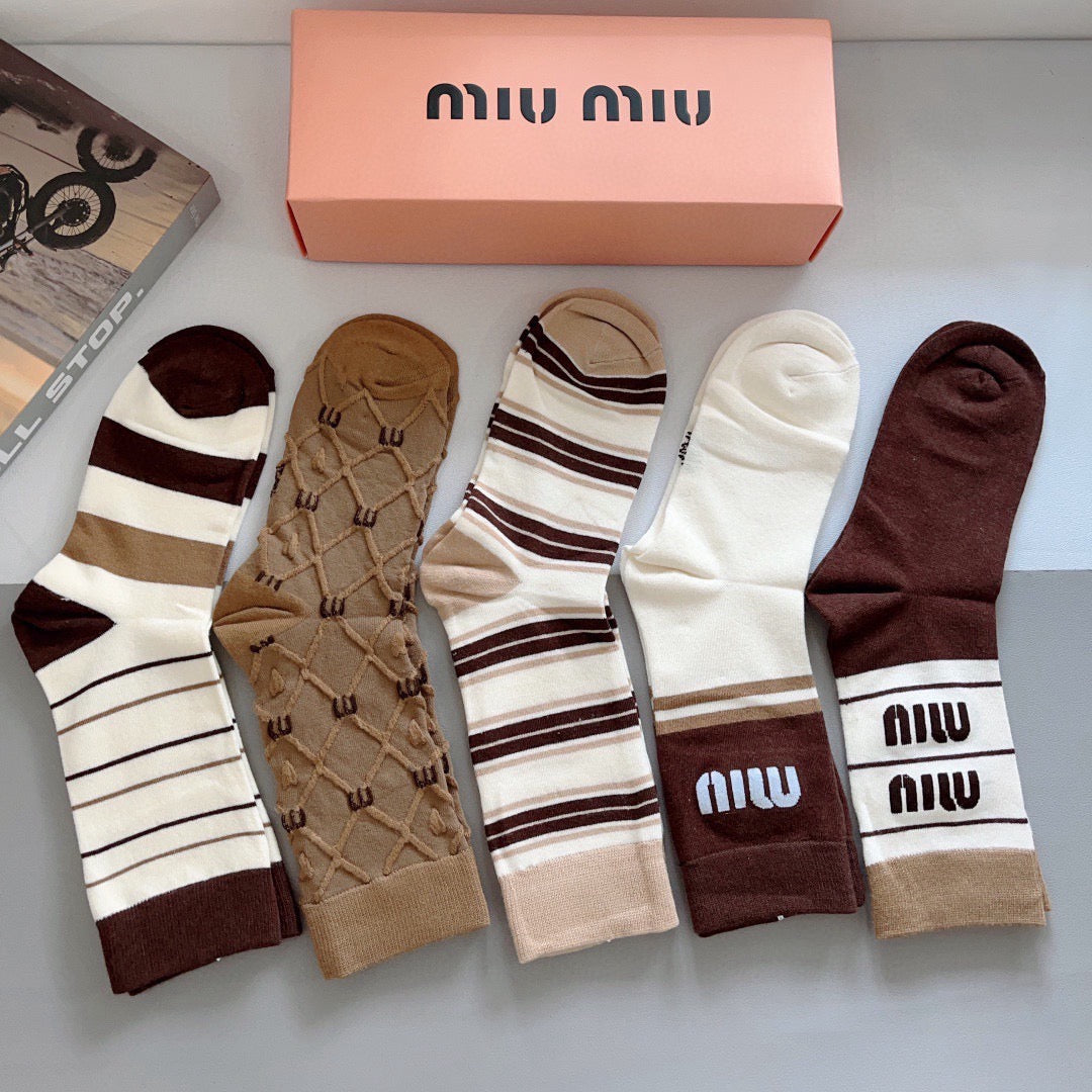Miu Miu Bamboo Cotton Knee-High Socks – 5-Pair Set #001