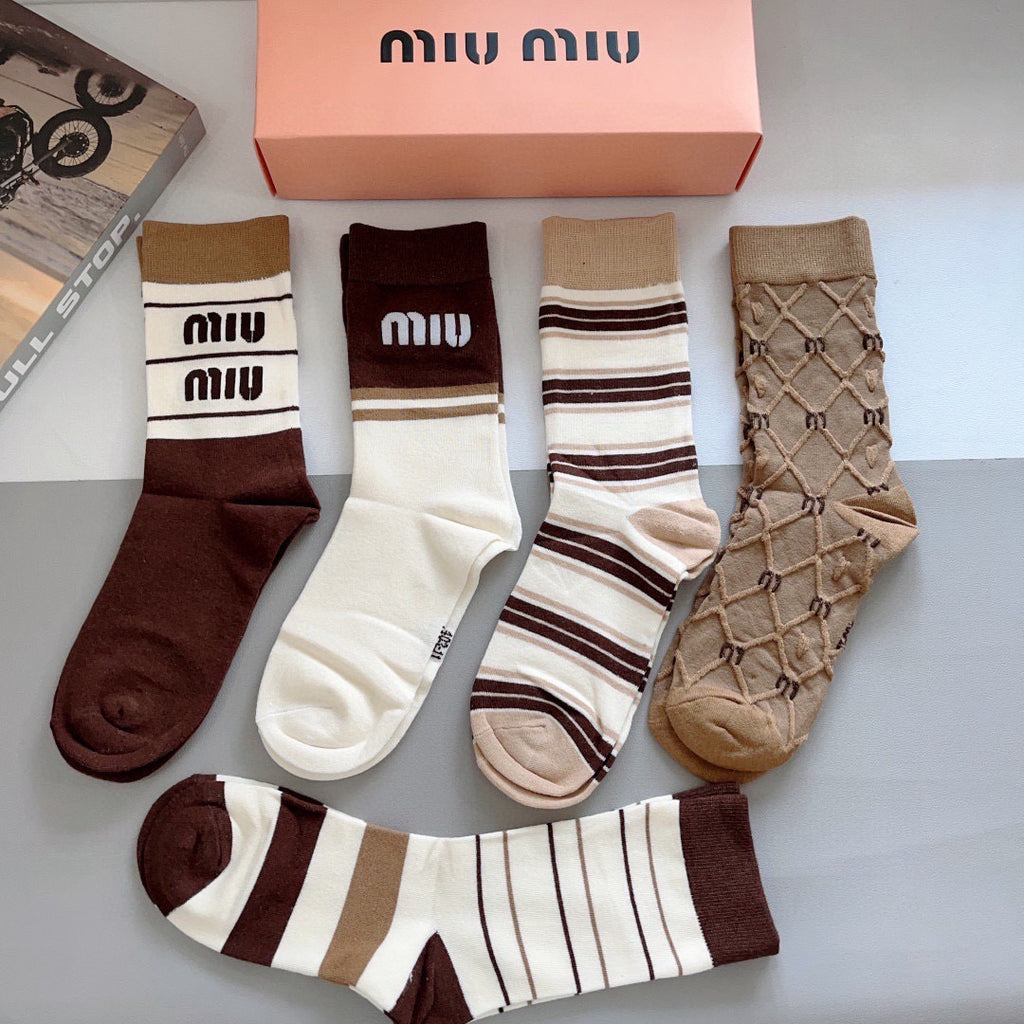 Miu Miu Bamboo Cotton Knee-High Socks – 5-Pair Set #001