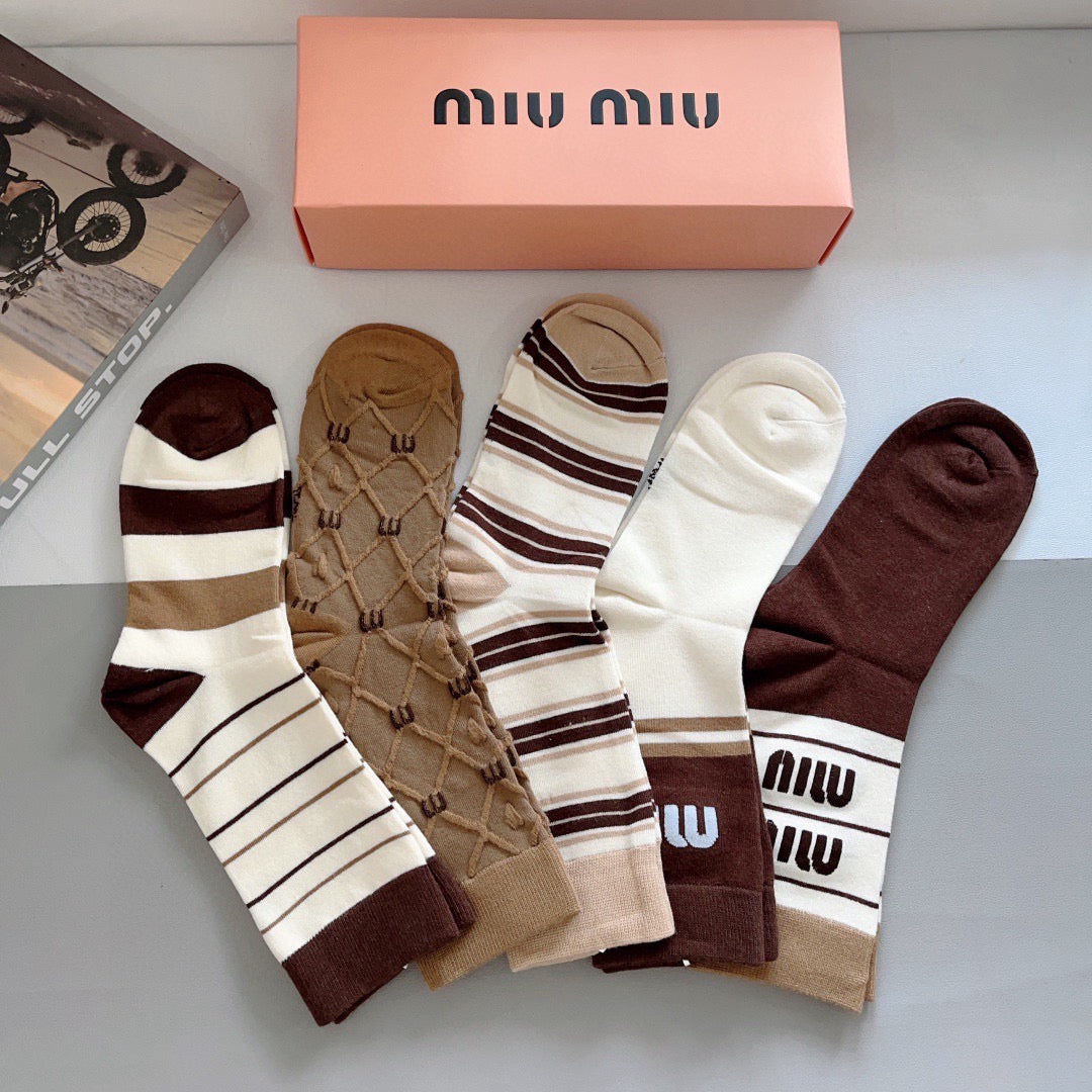 Miu Miu Bamboo Cotton Knee-High Socks – 5-Pair Set #001