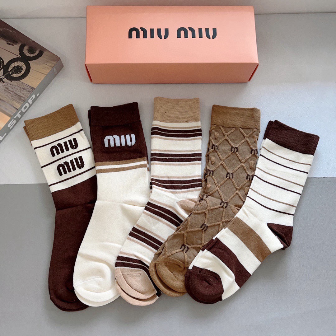Miu Miu Bamboo Cotton Knee-High Socks – 5-Pair Set #001