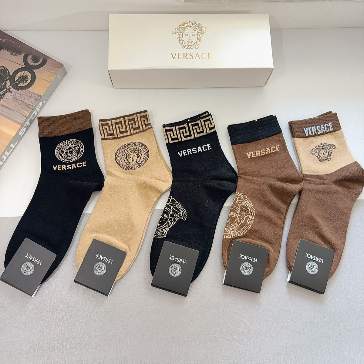Versace Cotton Knee-High Socks – 5-Pair Set #003
