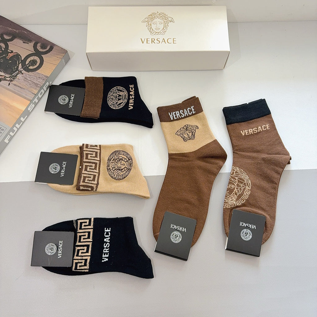 Versace Cotton Knee-High Socks – 5-Pair Set #003