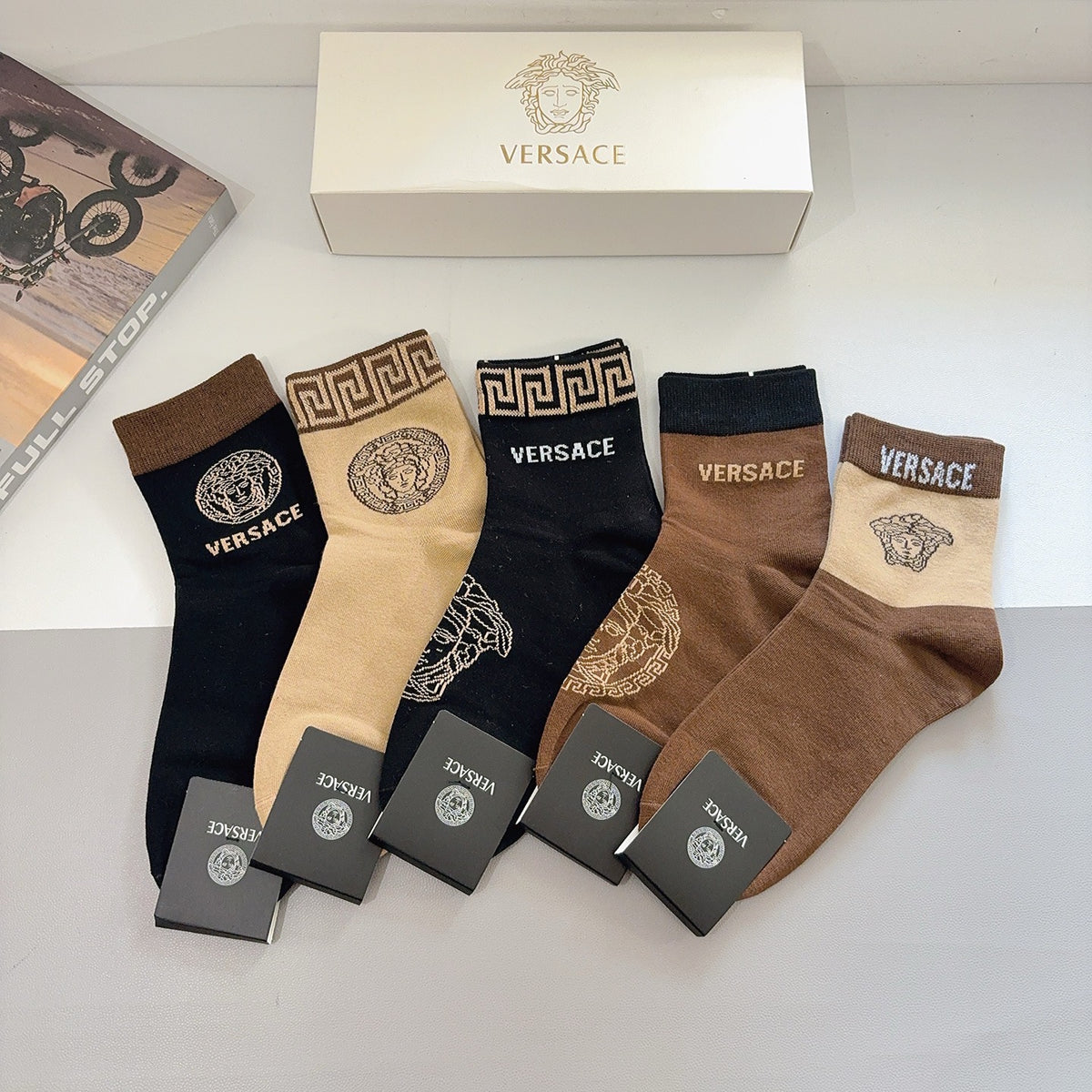 Versace Cotton Knee-High Socks – 5-Pair Set #003
