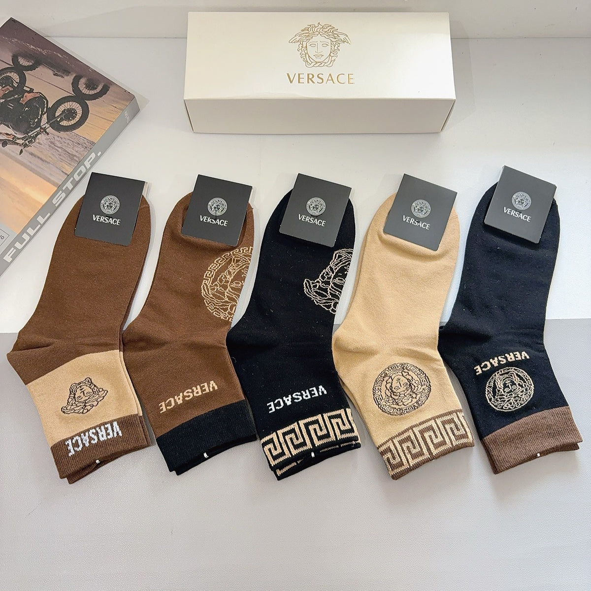 Versace Cotton Knee-High Socks – 5-Pair Set #003