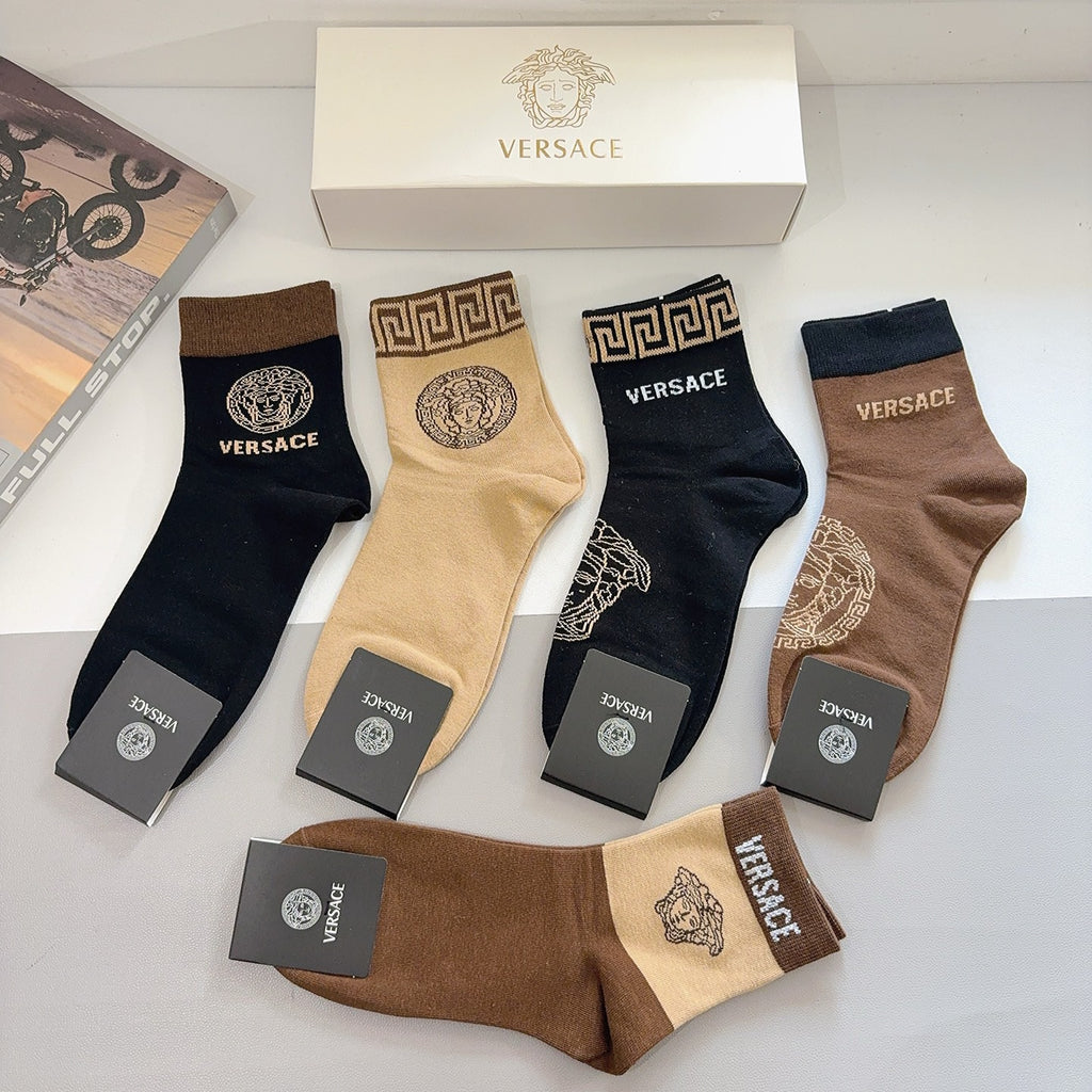 Versace Cotton Knee-High Socks – 5-Pair Set #003