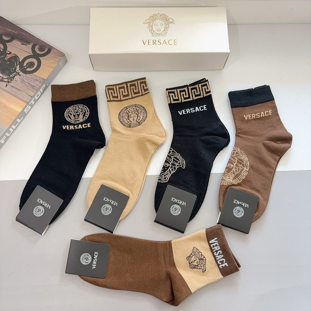Versace Cotton Knee-High Socks – 5-Pair Set #003