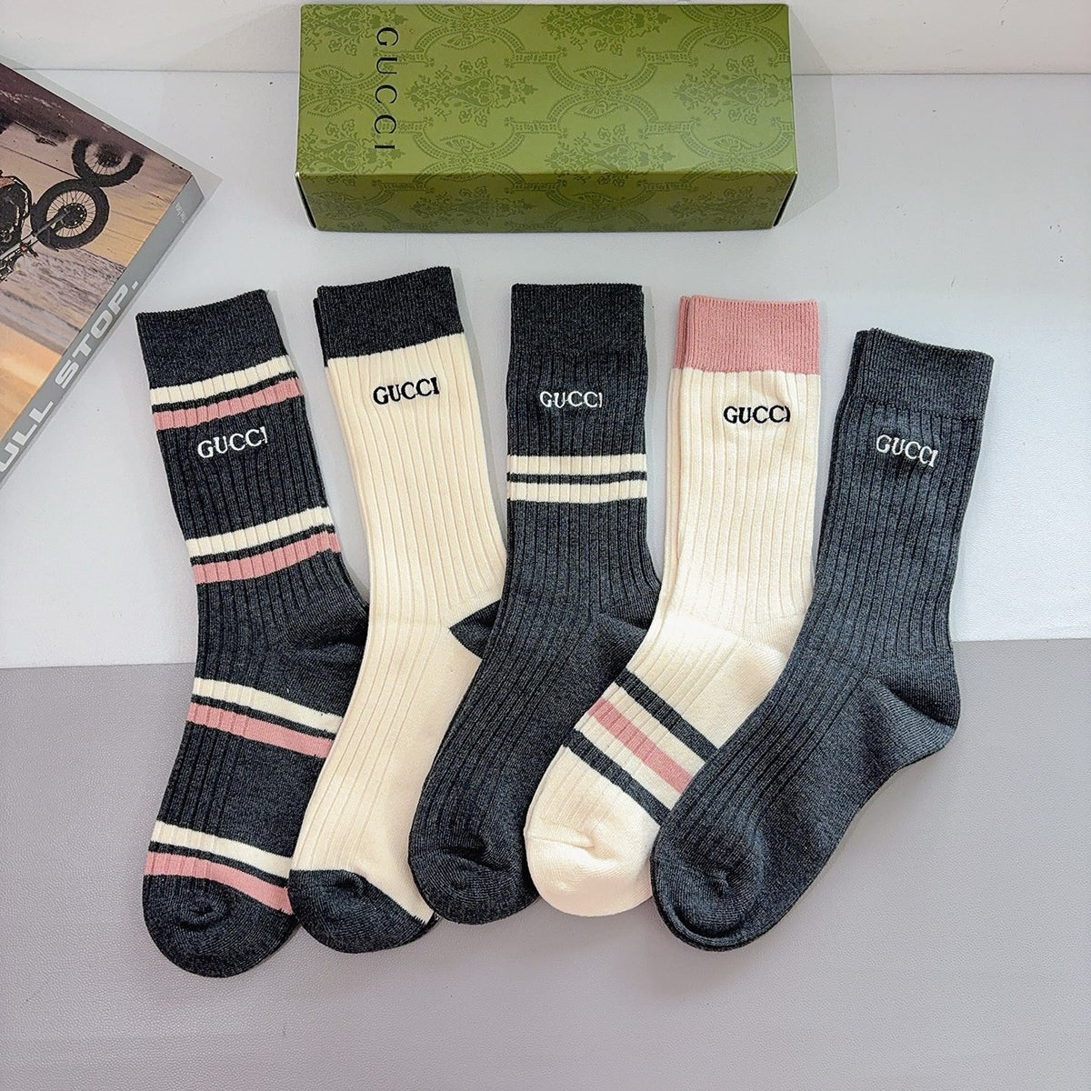 Gucci Comfort Knee-High Socks – 5-Pair Set #002