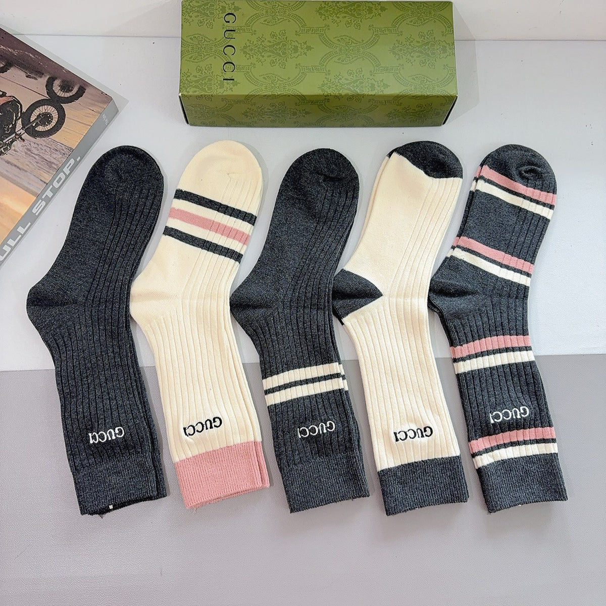 Gucci Comfort Knee-High Socks – 5-Pair Set #002