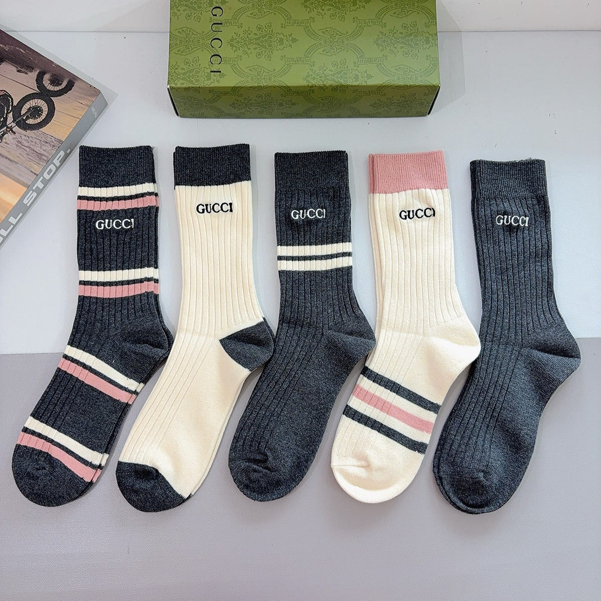 Gucci Comfort Knee-High Socks – 5-Pair Set #002