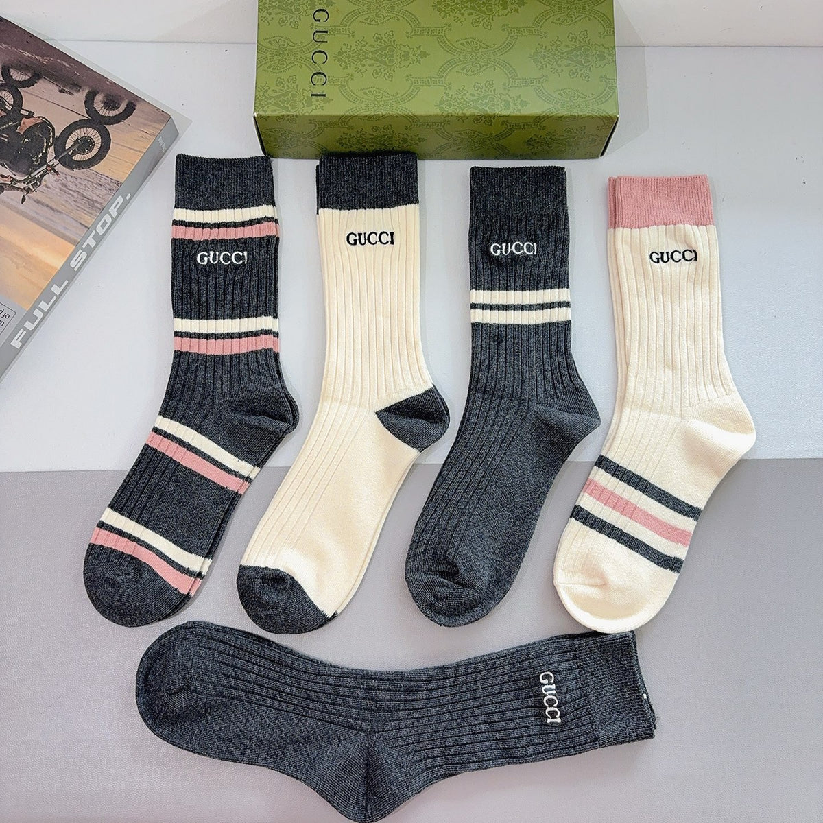 Gucci Comfort Knee-High Socks – 5-Pair Set #002