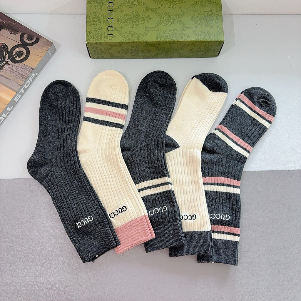 Gucci Comfort Knee-High Socks – 5-Pair Set #002