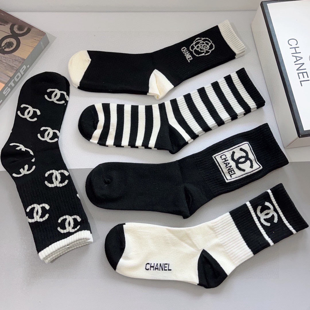 Chanel Comfort Knee-High Socks – 5-Pair Set #002