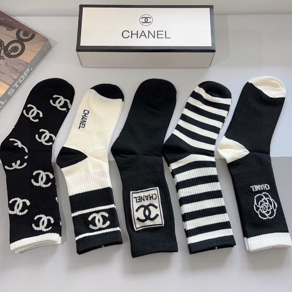Chanel Comfort Knee-High Socks – 5-Pair Set #002